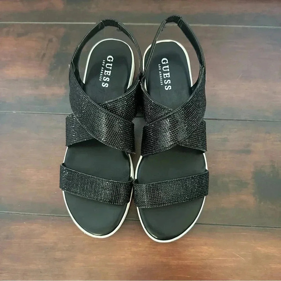 Size 9 Brand New Guess Black Sparkly Ankle Strap Sandals - Picture 3 of 7
